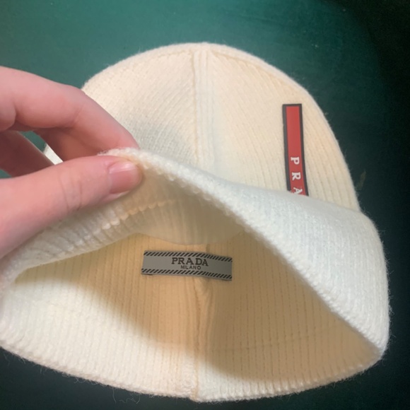 Prada Winter White Ribbed Knit Beanie - Picture 2 of 2